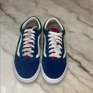 Vans Blue and Green Sneakers with Iconic Stripe